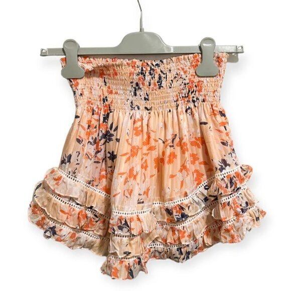 New with tag  Ramy Brook Dixie Smocked Ruffle Silk Mini Skirt, Floral, Size S - Picture 3 of 11